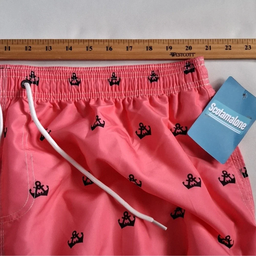 Scotamalone Men's Anchor Print Swim Trunks Pink/Black Mesh Lined Size XXXL